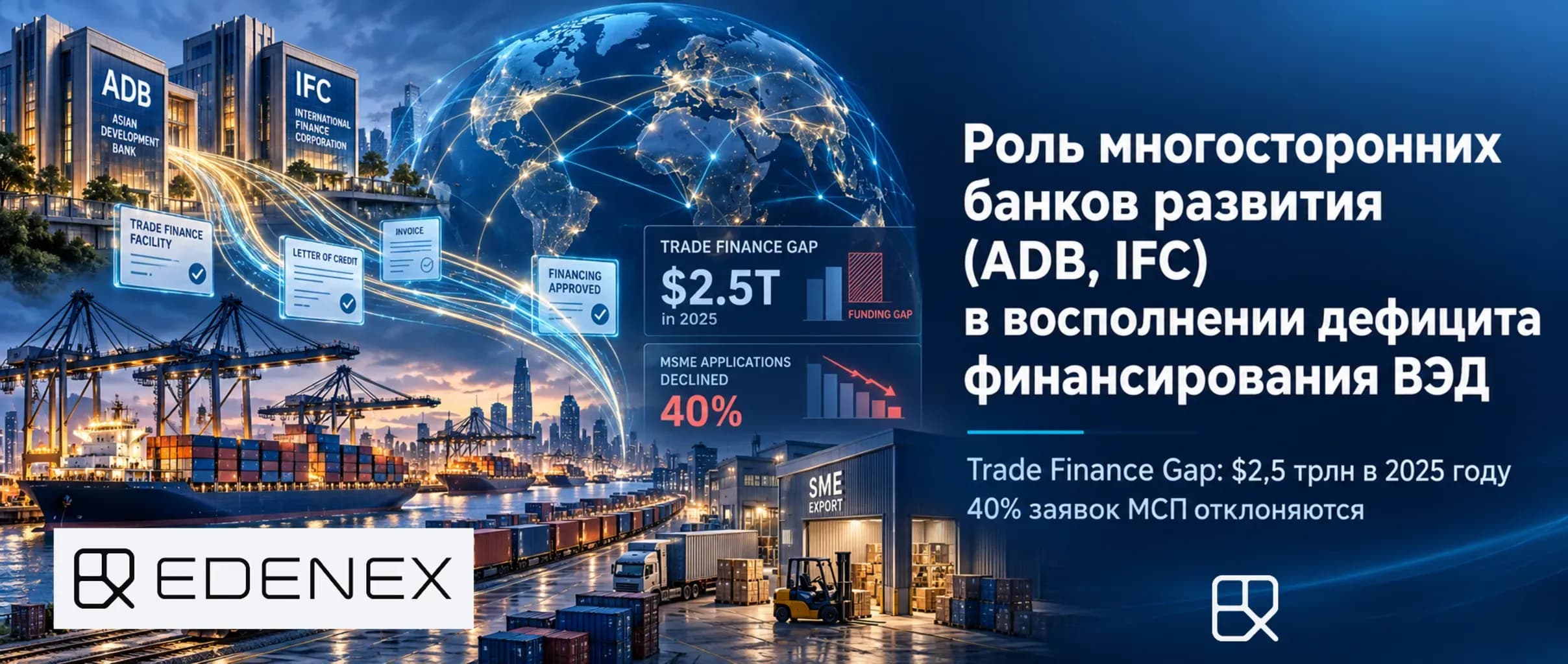 Роль ADB и IFC в торговом финансировании Как многосторонние банки развития (IFC, ADB) сокращают глобальный дефицит торгового финансирования (Trade Finance Gap). Программы гарантий, ВЭД и RWA-инновации.