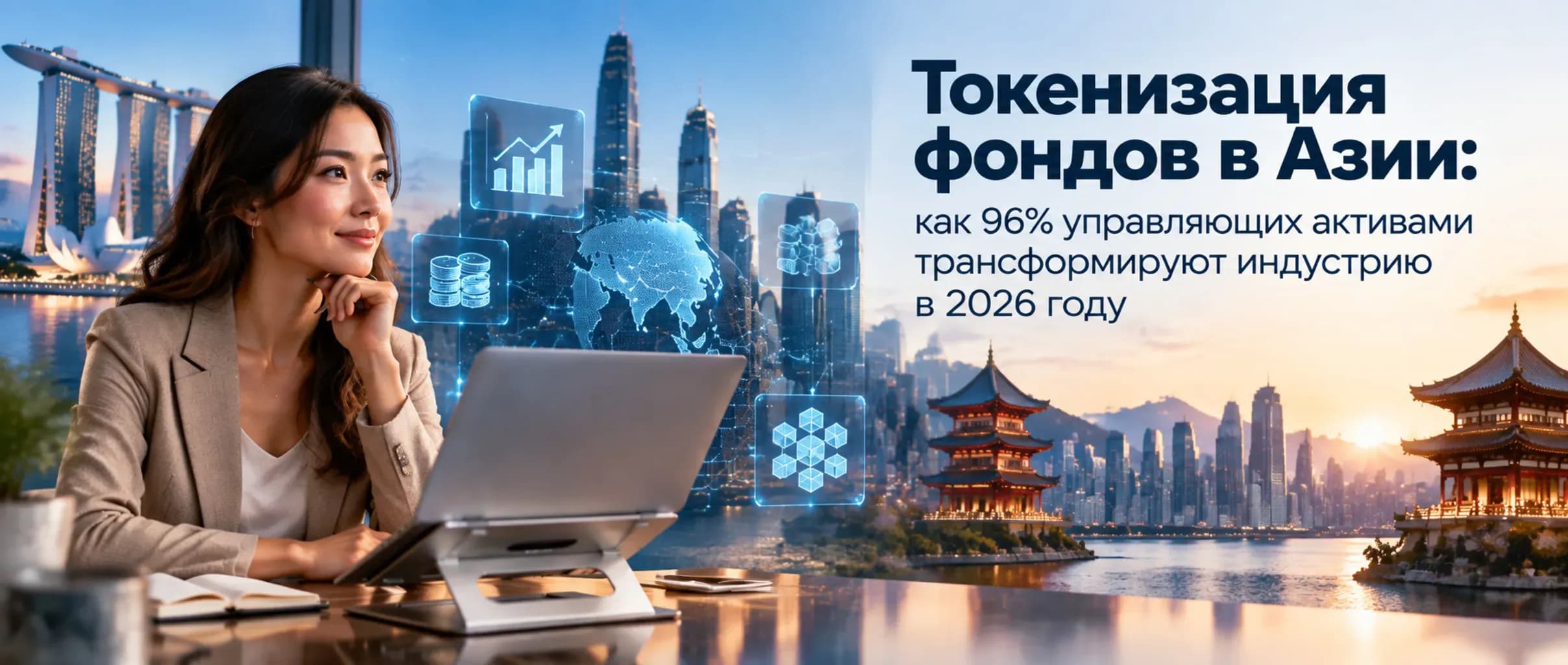 Статья о токенизации фондов в Азии 2026 года: 96% азиатских управляющих активами внедряют цифровые фонды, снижение издержек TER, рост AUM до $235 млрд, лидерство Сингапура и Гонконга