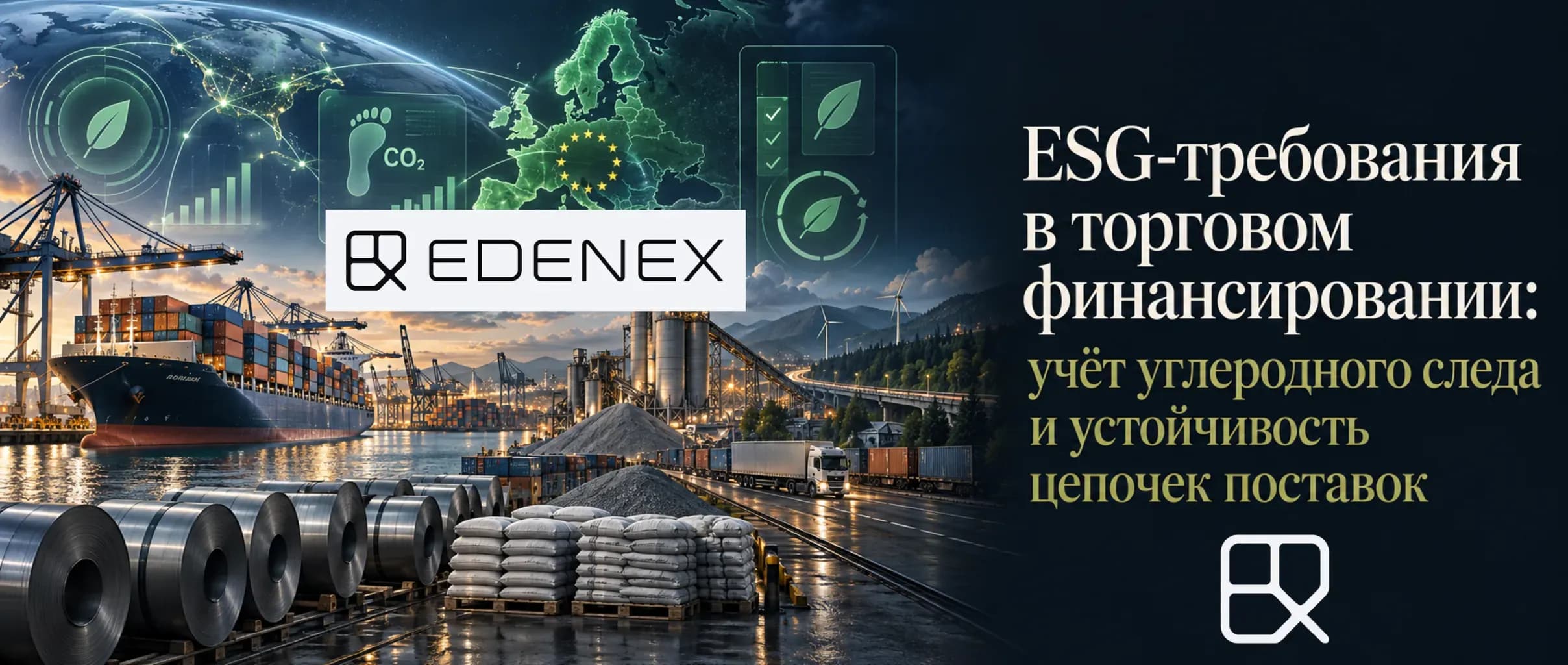 Статья о ESG-требованиях в торговом финансировании 2026 года: CBAM, Scope 3, гринвошинг, углеродный след и устойчивость цепочек поставок.