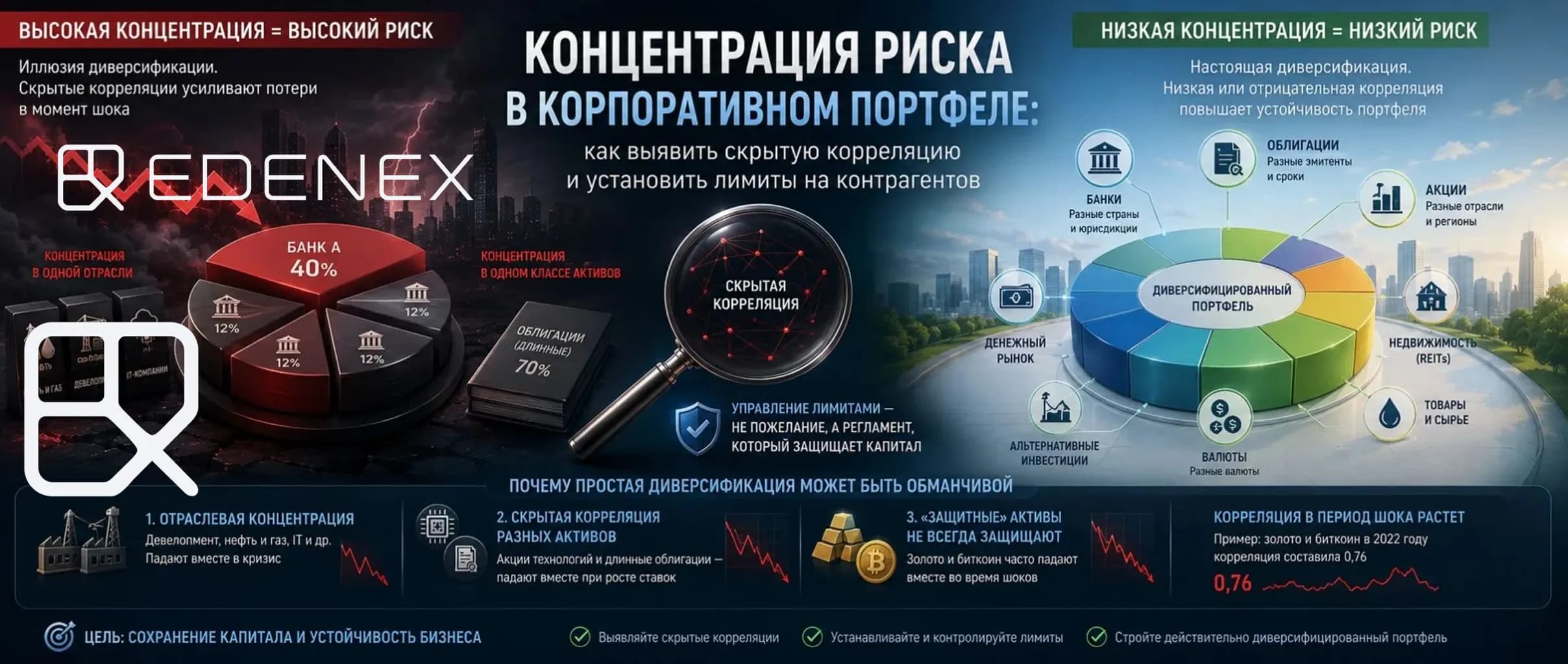 Как выглядит диверсифицированный портфель. Как избежать рисков чрезмерной концентрации.