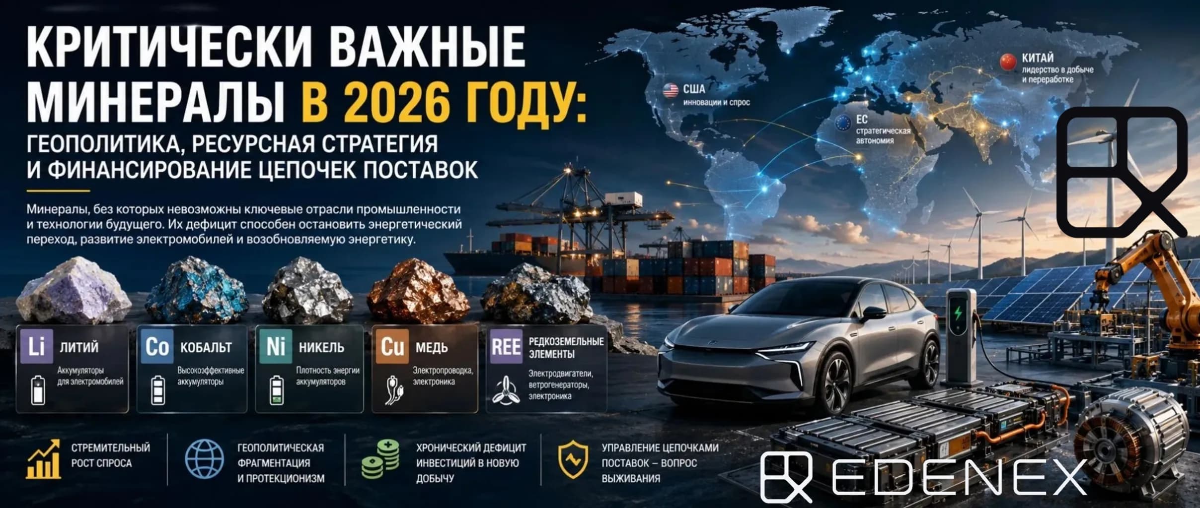 Статья о критически важных минералах, рынке лития, кобальта и редкоземельных металлов.