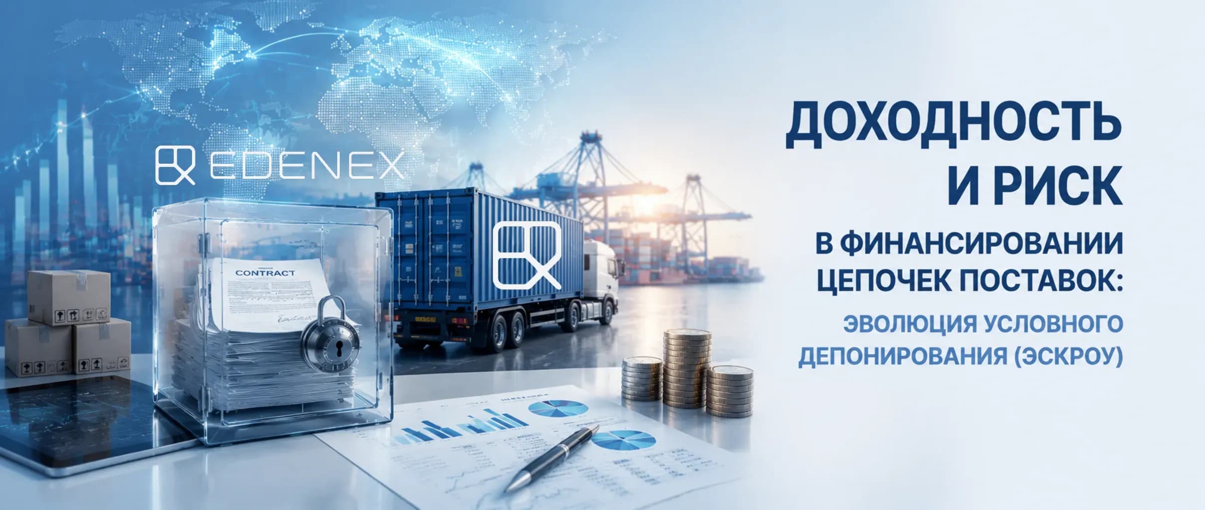 Статья о доходности и риске в финансировании цепочек поставок 2026 года: смарт-эскроу, защита капитала от кредитных и коммерческих рисков, сравнение механизмов эскроу в TradFi и DeFi.