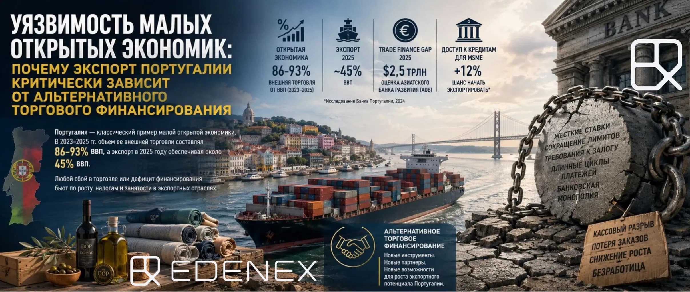 Дефицит торгового финансирования в малых открытых экономиках на примере Португалии: уязвимость экспорта, отказы банков и решение через токенизацию RWA